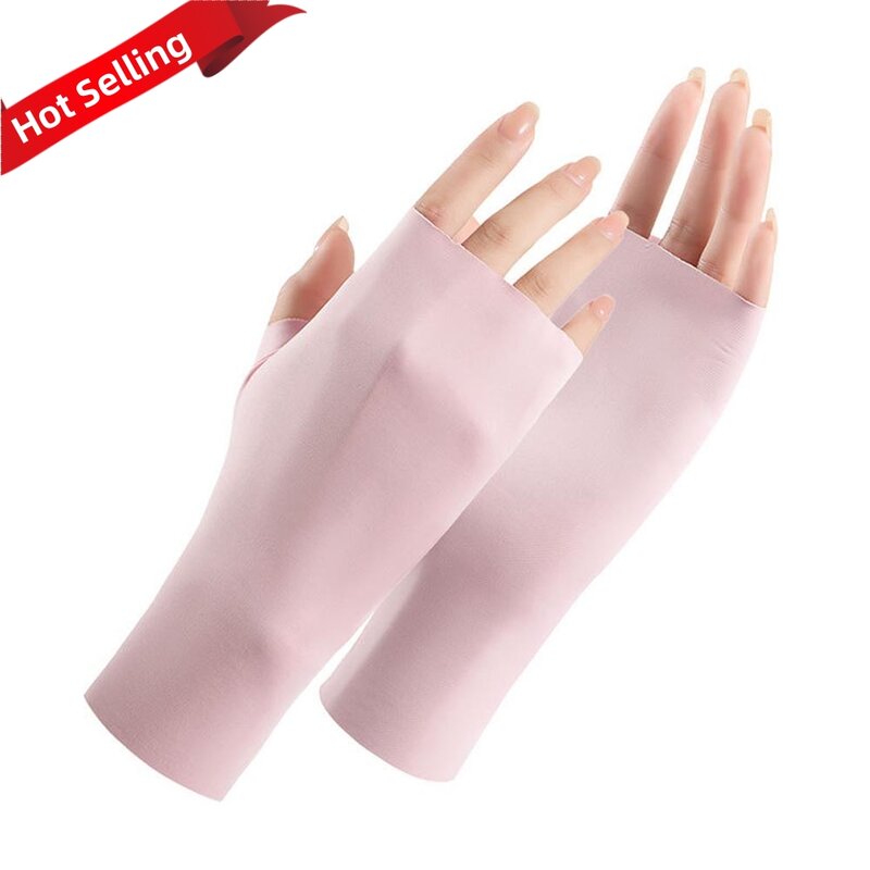 ถุงมือป้องกันรังสียูวีครึ่งนิ้วสำหรับผู้หญิง, ถุงมือขับรถเนื้อผ้าไหมน้ำแข็งถุงมือครึ่งนิ้วกันแดดระบายอากาศได้ดีสำหรับฤดูร้อน