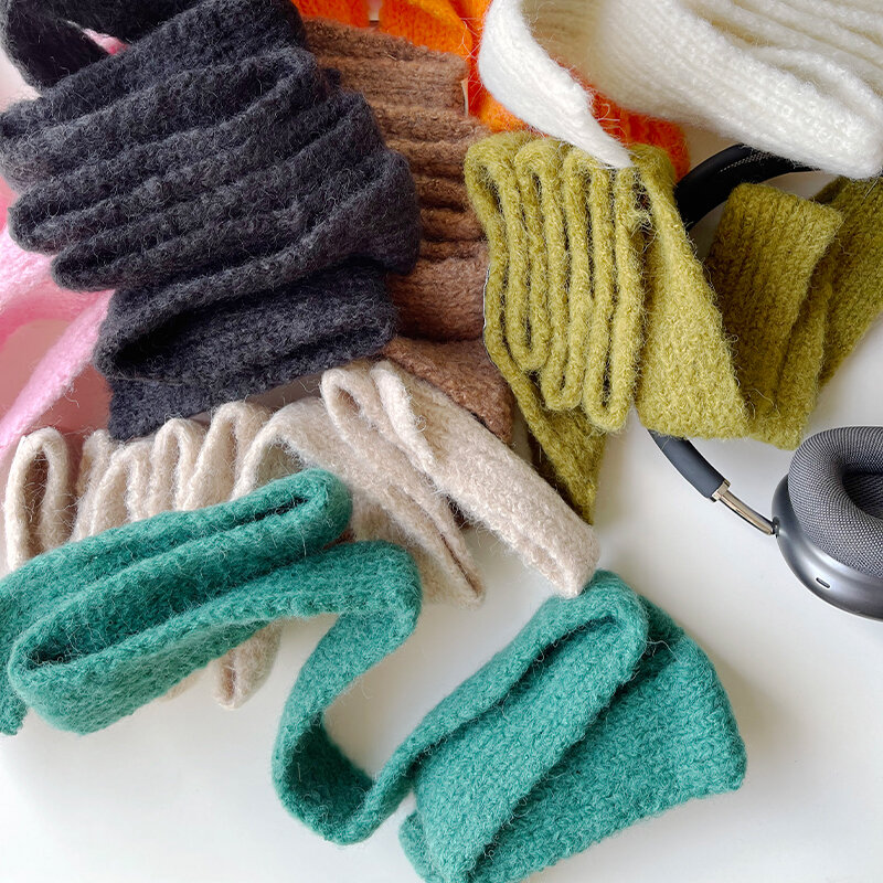 Lenço de malha de crochê pequeno para meninas, lenços finos decorativos, lenço estreito, lenço pequeno, acessórios quentes, patch de cartas, inverno, 1pc