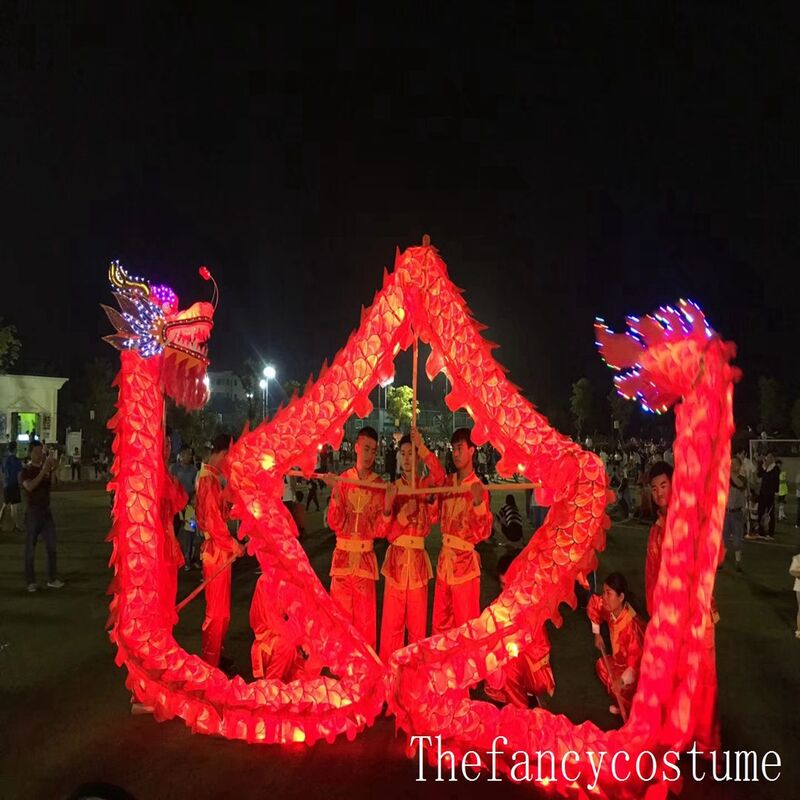 10M 8 Studenten Lengte Zijde Led Lights Print Stof Chinese Dragon Dance Stage Prop Parade Folk Festival Kostuum
