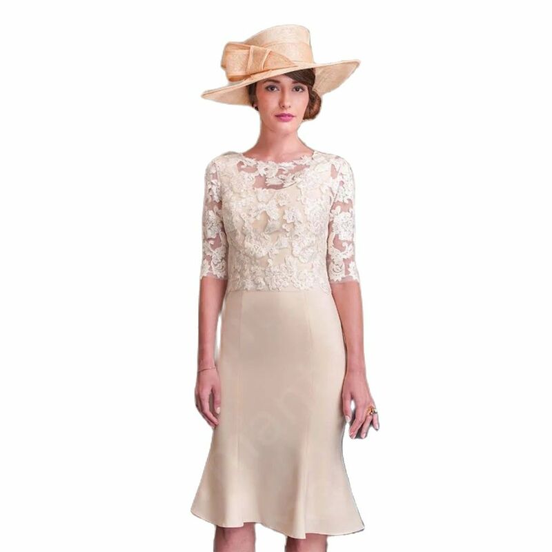 Najnowsza unikalna koronkowa suknia matki z suknia dla panny młodej 2024 z okrągłym dekoltem do kolan 3/4 rękaw suknia weselna syrenka