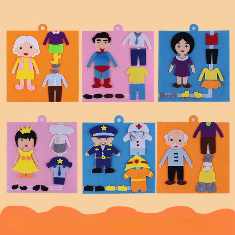 Libros de pegatinas faciales para niños pequeños, juegos de rompecabezas, Juguetes Divertidos, regalo, tela de fieltro de dibujos animados, manualidades, actividades para padres e hijos