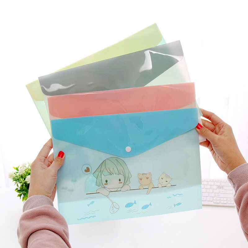 Korean Paper Bags A4 PVC Cute Cartoon Animals Meng Was a Semi-permeable Paper Bag Student Folders Elastic Closure Folder A262