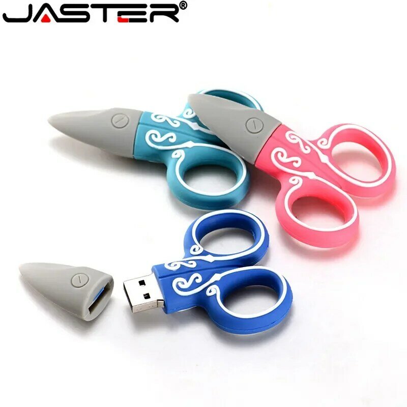 JASTER-Mini unidad Flash USB 2,0 con forma de tijeras, pendrive de dibujos animados de 64GB, 4GB, 8GB, 16GB, 32GB, 128GB, disco U, regalo conmemorativo