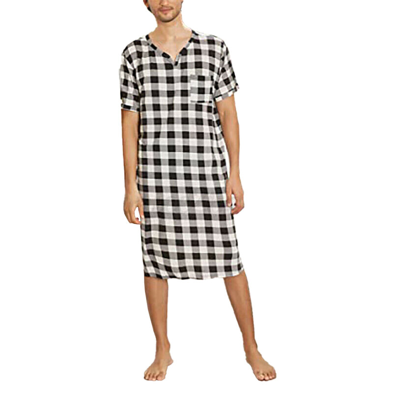 Shirt Dress Mens Nightshirt Sleepwear Summer Breathable Casual Comfortable Home Wear Lattice Nightshirt Fashion