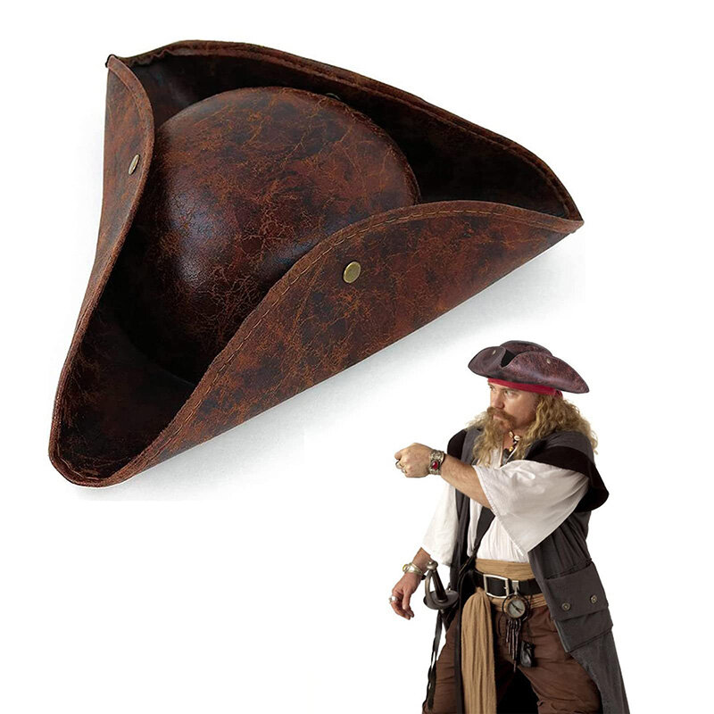 Cappelli da pirata da donna da uomo Vintage in ecopelle con chiusura a bottone cappello da pirata in ecopelle Tricorne in stile coloniale