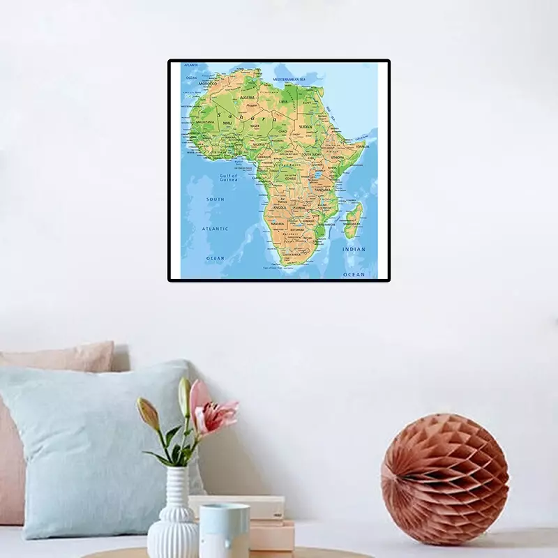 2016 버전 아프리카 지형도 캔버스 페인팅 벽 아트 포스터 및 인쇄물, 집 거실 장식 교육용품, 60x60cm