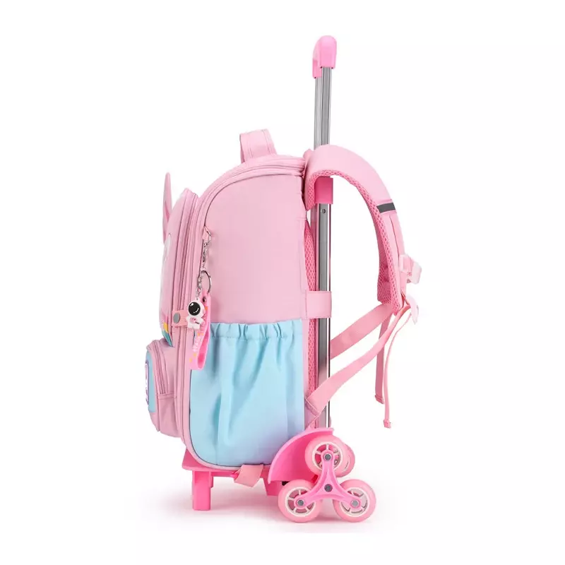 Tas sekolah anak-anak kartun mode baru, tas punggung beroda dengan ransel bergulir anak perempuan remaja, tas ransel anak-anak pelajar