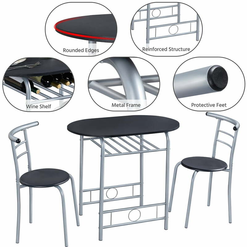 Alden Design-Ensemble de salle à manger moderne, 1 table ronde, 2 chaises pour la maison, noir, 3 pièces