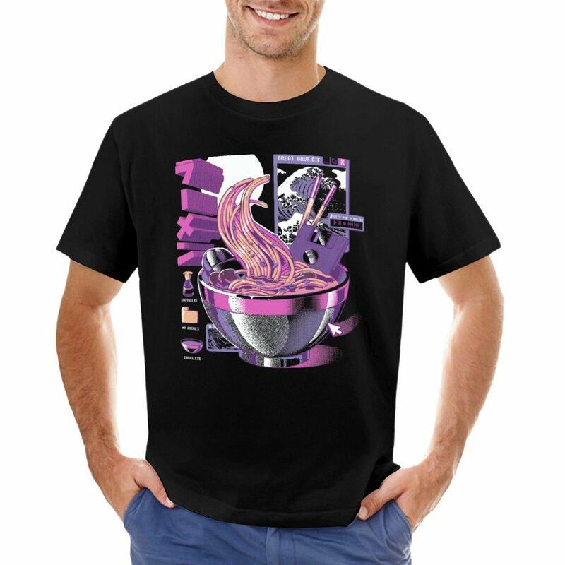 Web Anime Graphic T-Shirt para Homens, Web Ramen T-Shirt, Roupas Aduaneiras, Pacote