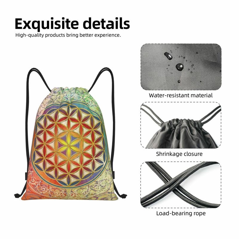 Flower Of Life Vintage Geometric Drawstring Backpack Sports Gym Bag for Men Women Mandala Shopping Sackpack