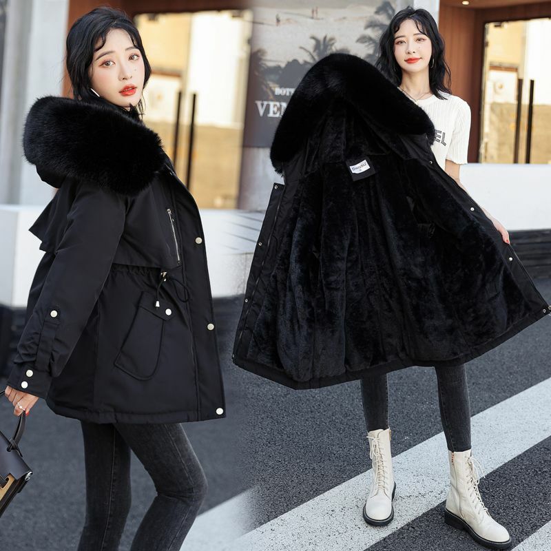 Abrigo frío de felpa grueso para mujer, chaquetas holgadas de longitud media, talla grande coreana, invierno y otoño, 2023