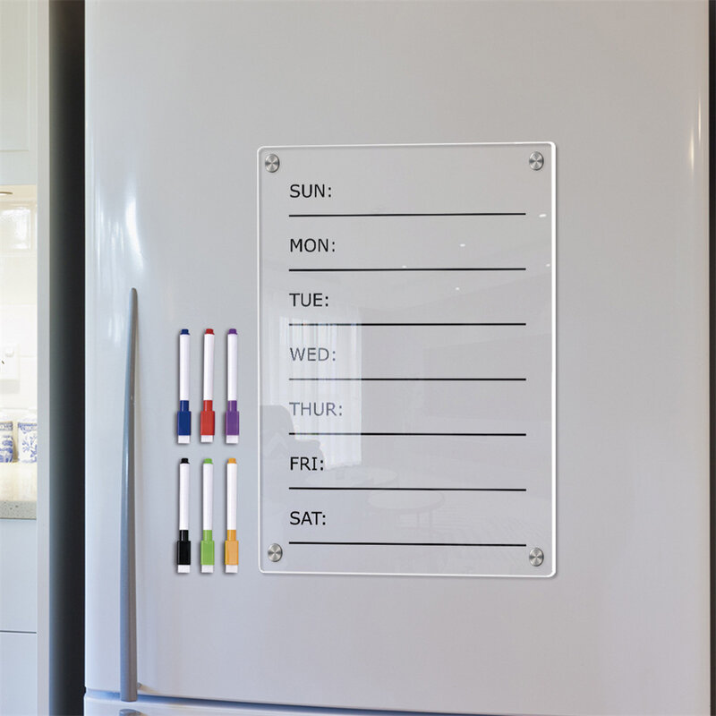 Tableau de calendrier acrylique magnétique, calendrier hebdomadaire, tableau d'immatriculation réutilisable pour réfrigérateur, 11.7x8.27 pouces, 16.54x11.7 pouces