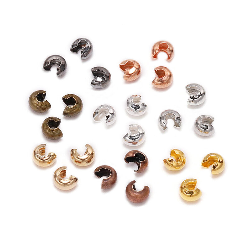 50-100 pièces/lot, couvercles ronds en cuivre, perles d'extrémité à sertir Dia 3 4 5mm, bouchon entretoise perles pour bricolage fabrication de bijoux fournitures