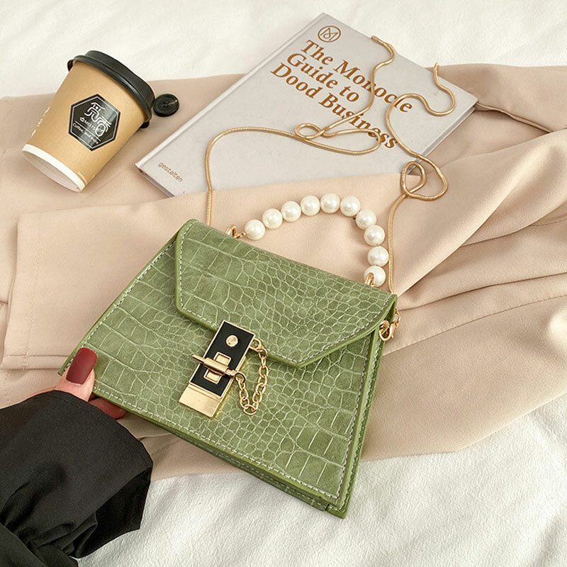 Mode Kette Schulter Tasche Für Frauen 2021 Designer Perle Dame Handtaschen Und Geldbörse Retro Lässig Kleinen Platz Tasche Umhängetasche