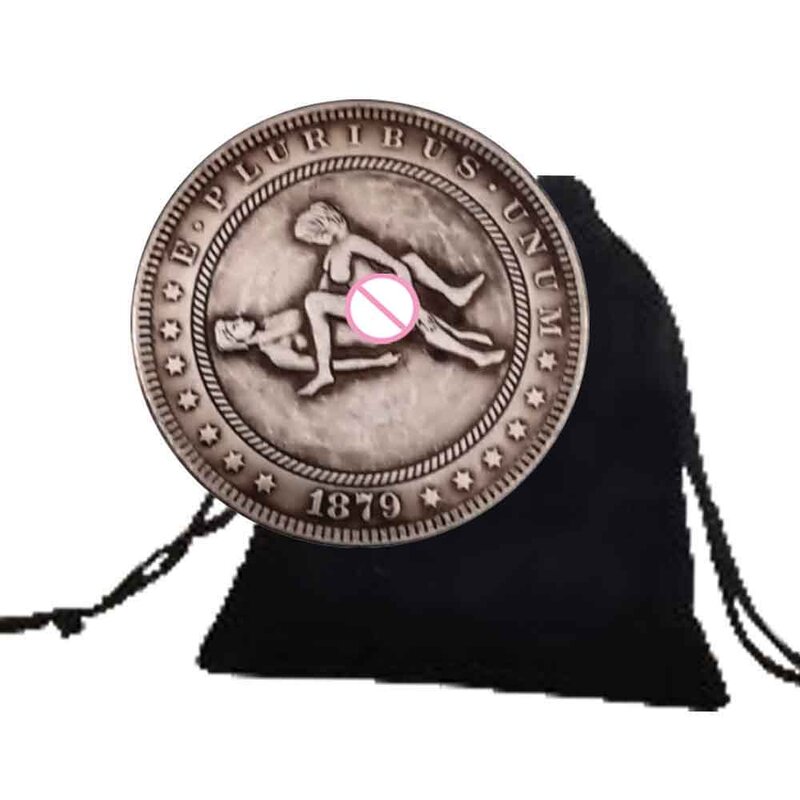 Romantic Love pose Nightclub One-Dollar 3D Art Couple Coins Fun Pocket solution Coin Commemorative Good Luck Coin + Gift Bag