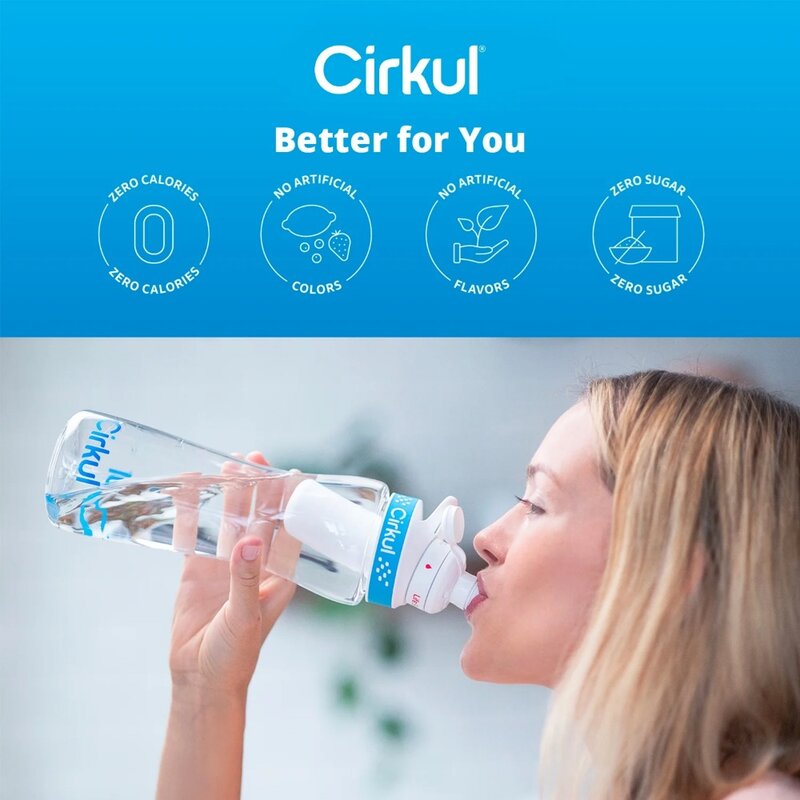 Cirkul 22oz Plastic Water Bottle Starter Kit with Blue Lid and 2 Flavor Cartridges (Fruit Punch & Mixed Berry)