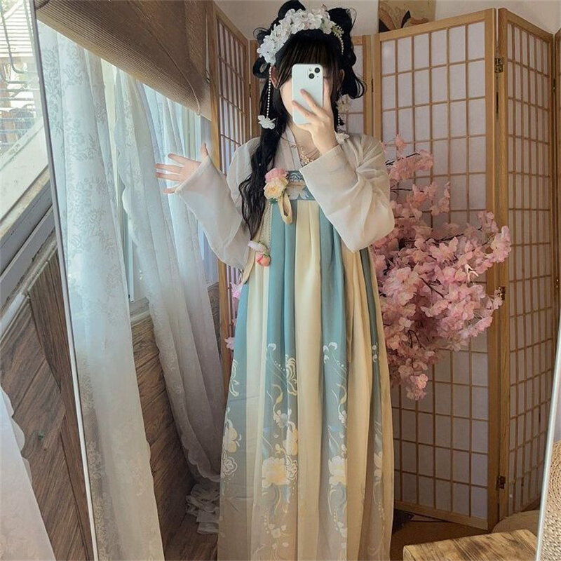 Женское платье с цветочным принтом, элегантное платье с юбкой в стиле династии Тан