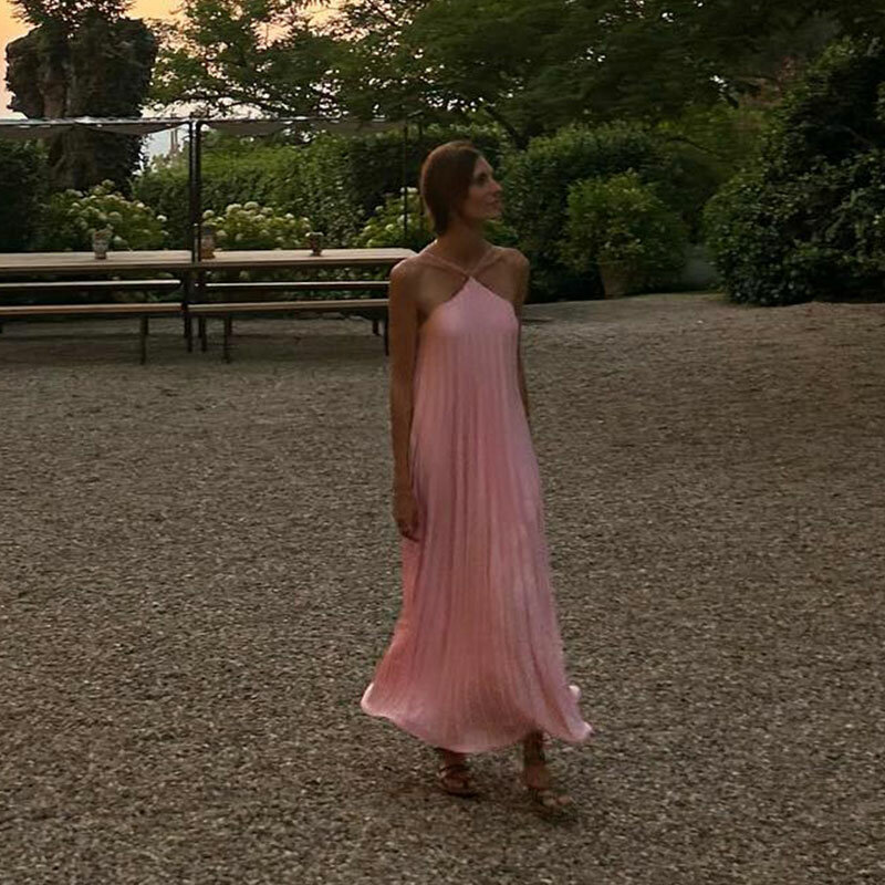 Sexy solide rücken freie Schlinge langes Kleid für Frauen elegante lässige ärmellose Kleider 2024 Sommer Mode Strand Abend Robe