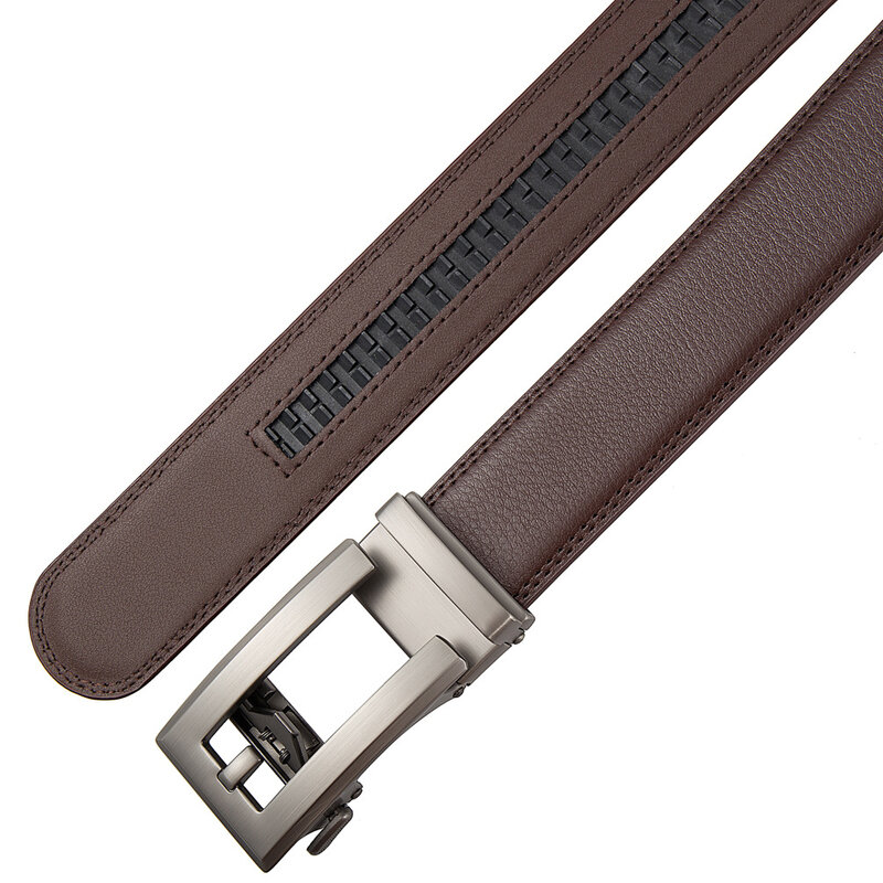 Plyesxale-Cinturón de cuero genuino para hombre, hebilla automática sin agujeros, color café negro, B1531