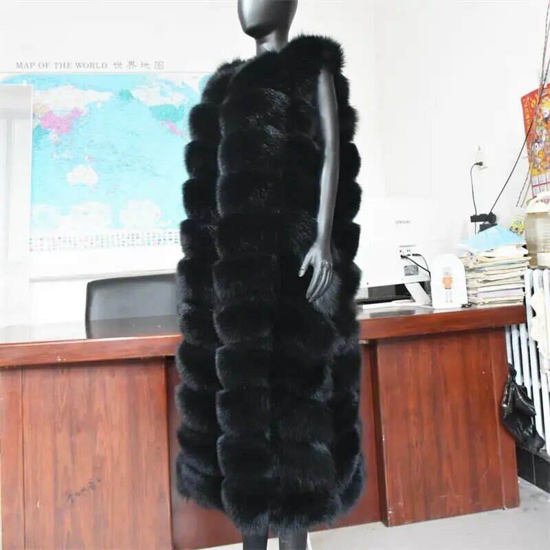 Pemanjang bulu rubah asli rompi mantel bulu alami untuk Jaket Wanita tudung rompi bulu panjang mantel bulu rubah bulu asli