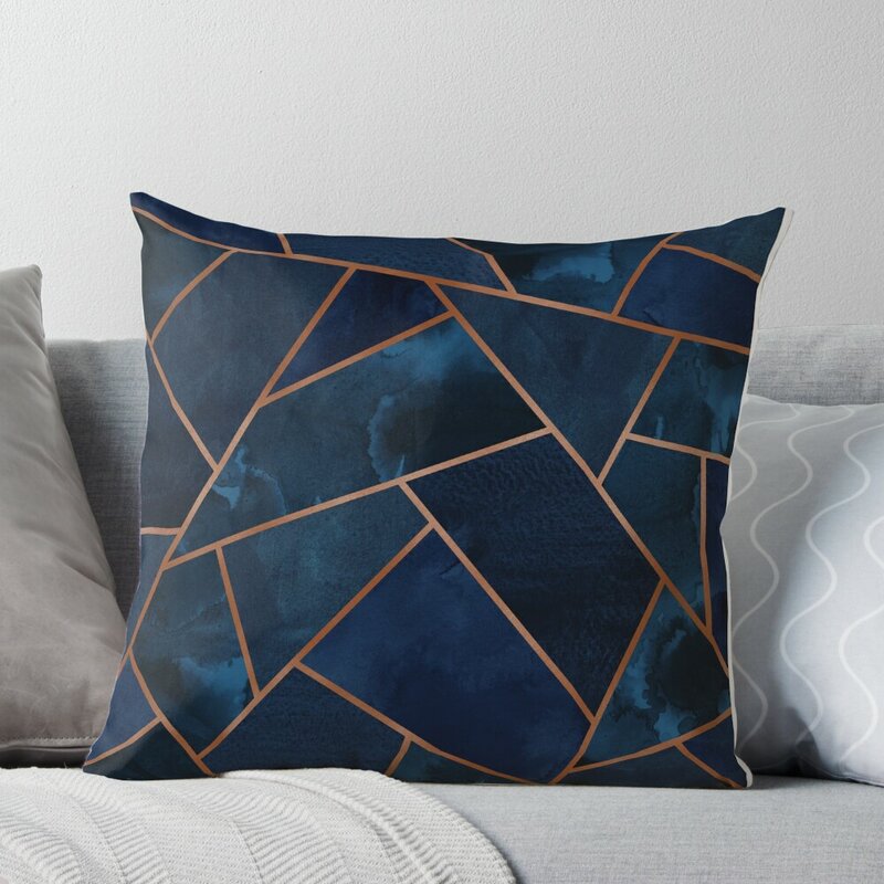 Funda de cojín decorativa para sofá, cobertor geométrico de color azul marino y cobre, ideal para sala de estar