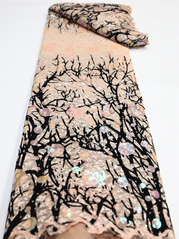 Африканская бархатная кружевная ткань с блестками, модель 2022 высокого качества, Женский материал для шитья свадебной вечеринки LY1417