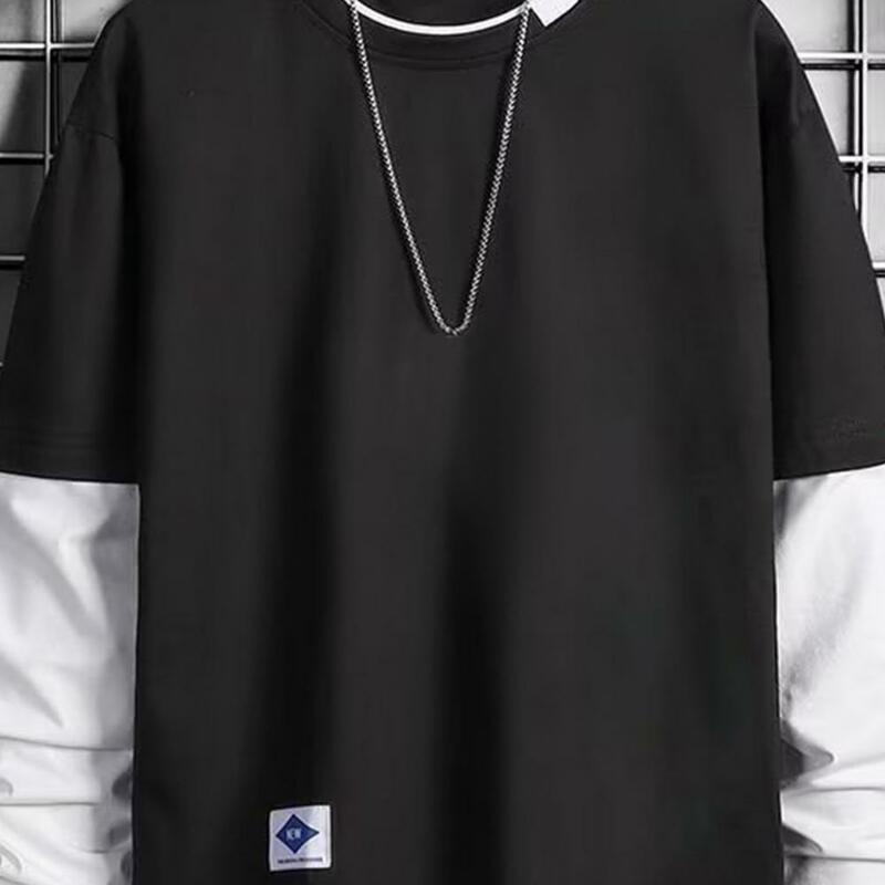 Мужской осенне-зимний топ с имитацией двух частей лоскутный Свободный пуловер с длинным рукавом мягкая уличная одежда повседневный мужской свитшот в стиле хип-хоп