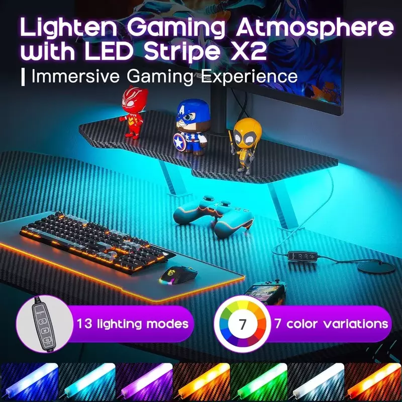 Mesa De Jogos Com Luzes LED, Mesa De Jogos Pequena, Mesa Do Gamer, Ergonômico Sturdy, 39 Em Forma De Z