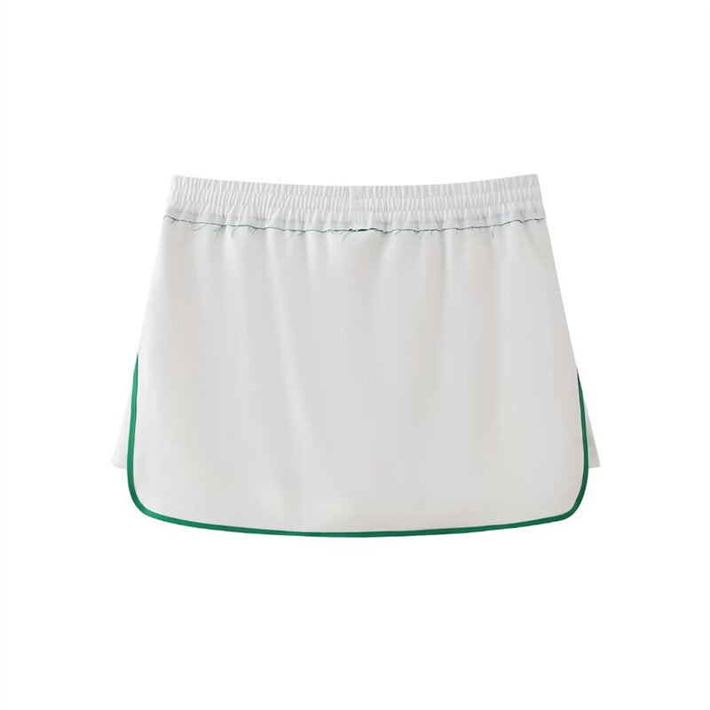 KEYANKETIAN 2024 New Launch patchwork Decoration Lace Up Elastic Waist Mini Skirt Women's sporty Slim Spicy Girl Slit Pantskirt