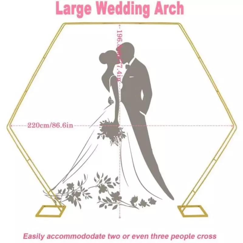 Lengkungan pernikahan 7.2FT, Heptagonal balon logam lengkungan berdiri, lengkungan pernikahan Arbor Latar Belakang Berdiri untuk taman pesta pernikahan