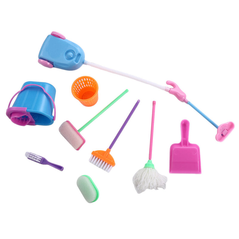 9pcs/set Mini Doll Accessories Household Cleaning Tools for Baby Doll Accessories Kids Educational Toy