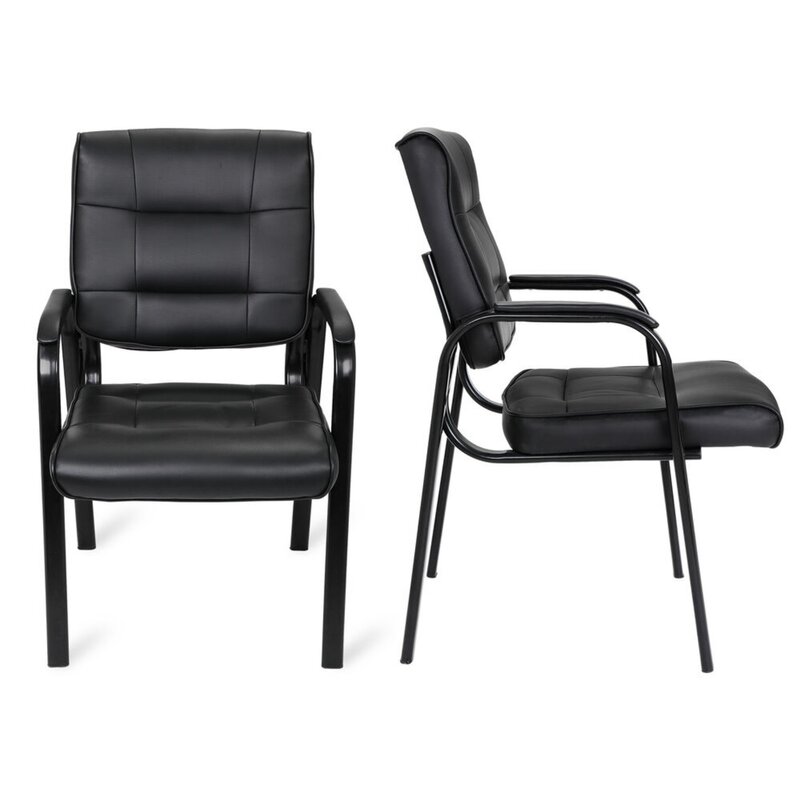 US 2PCS Office Guest Chair Leather Reception Wating Room Chairs w/Solid Metal Frame