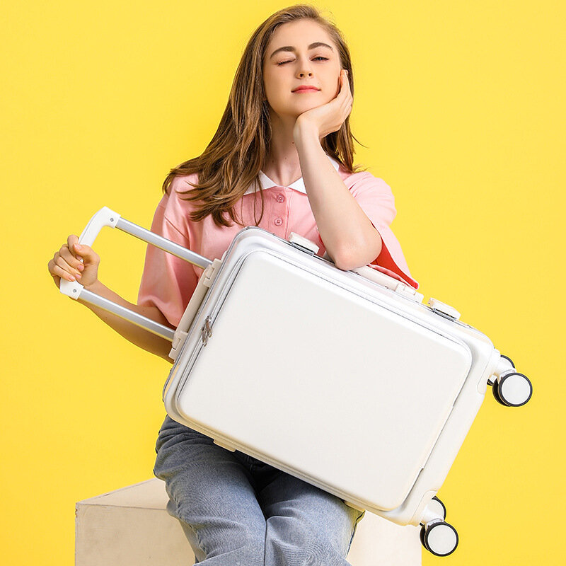 女性用アルミニウムフレーム付きスーツケース,学生用ラゲッジケース,ユニバーサルホイール,20インチ