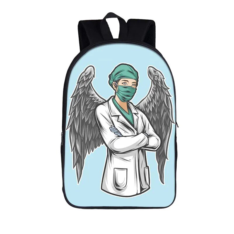 십대 소녀용 병원 간호사 학교 배낭, 천사 인 화이트 어린이 학교 가방, 여성 여행 가방, 노트북 백팩
