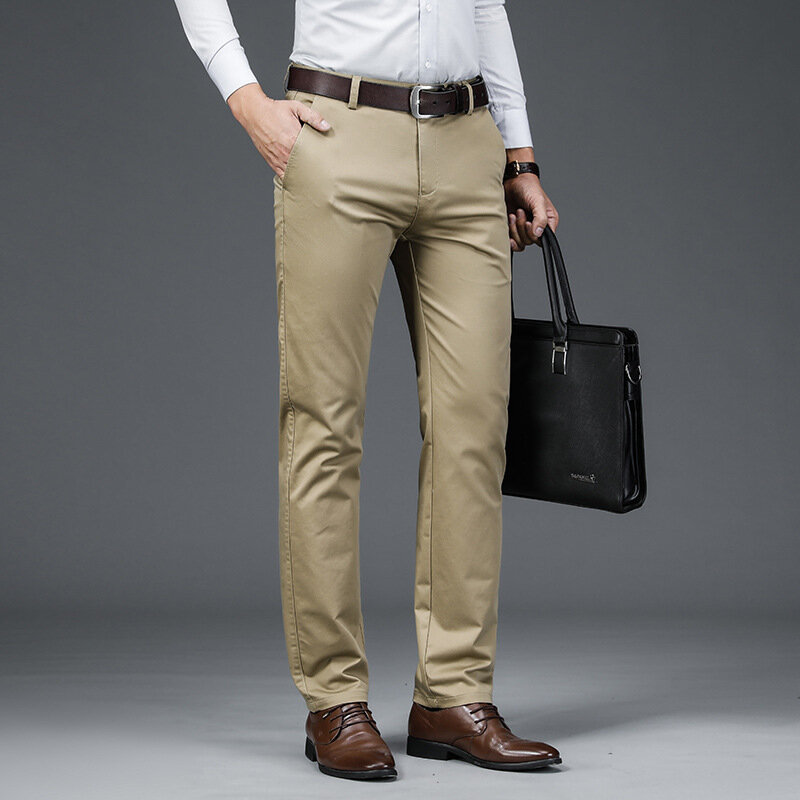 Letnie czarne spodnie khaki dla mężczyzn formalne spodnie ze spandeksu dla mężczyzn proste, rozciągliwe spodnie na co dzień 2024