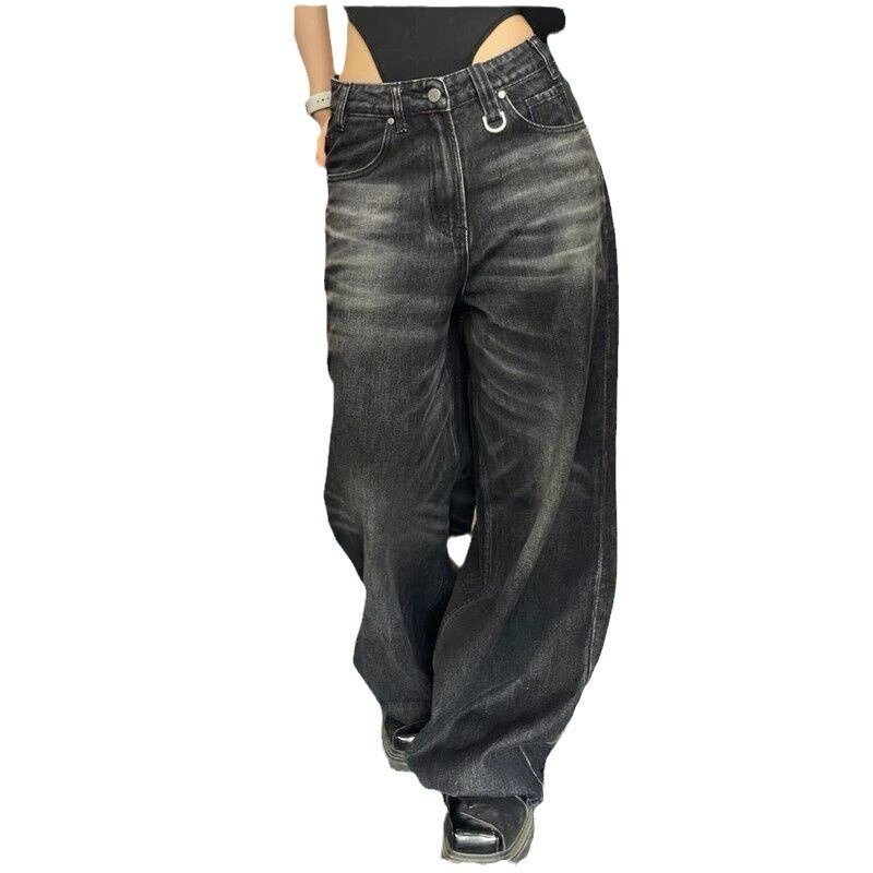 Calça jeans solta de cintura alta feminina, calças largas, calça Harajuku, moda de rua vintage, outono, inverno, Y2K