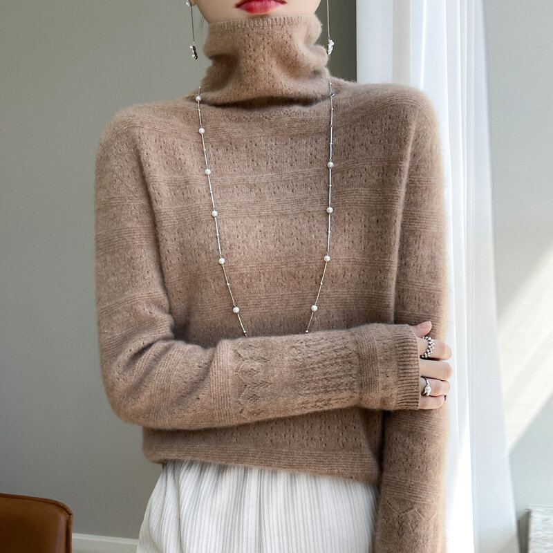 100% Merino Wool High-Collar  Sweaters Women Knitted Pullover Top Winter Warm Soft Polychrome Sweater Women's Jumper 2023