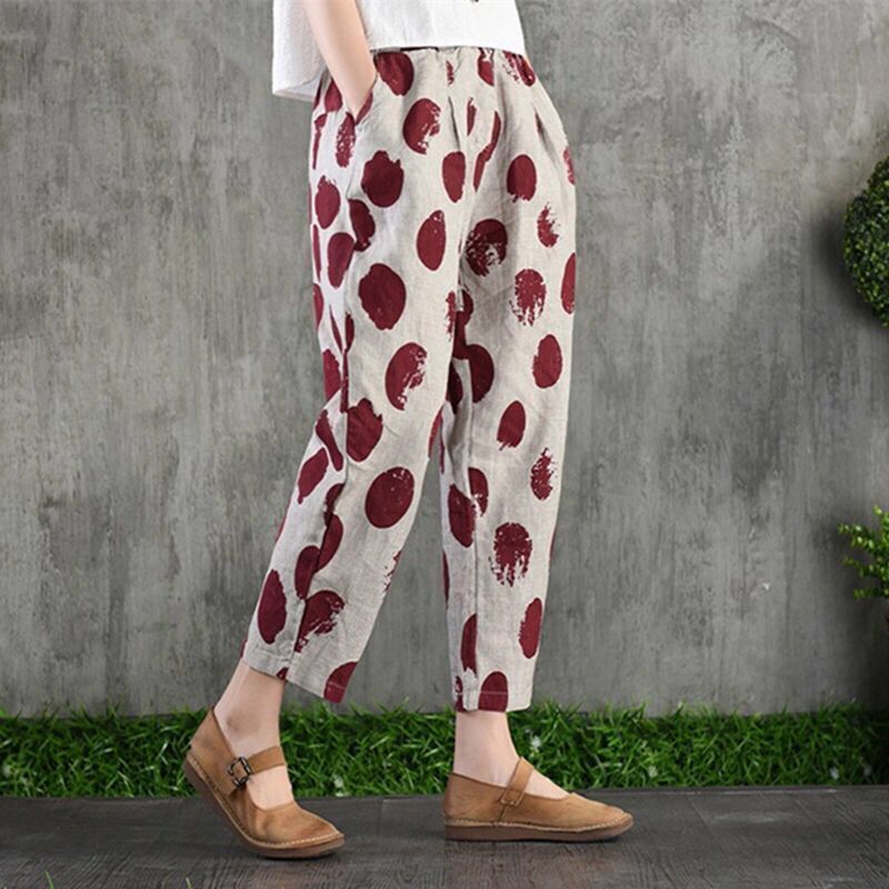 Solid Color Elastic Waist Casual Harem Spring Autumn Fashion Pocket Trousers Ladies Printing Comfortable Women's Clothing 2024