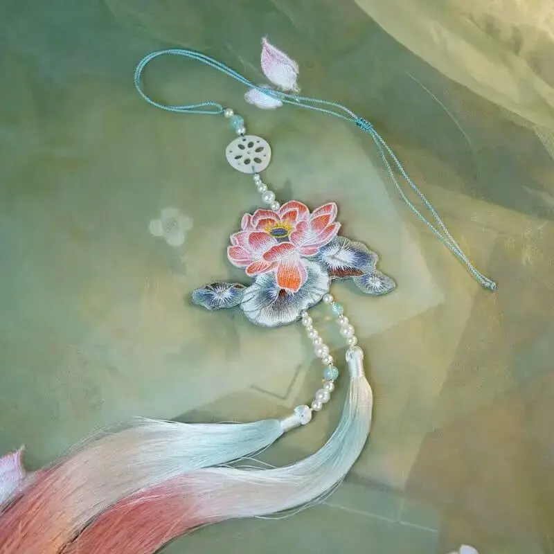 W chińskim stylu Hanfu haft lotosowa perła talia długie wiszące ozdoby Hanfu pas pas akcesoria frędzle wiszące ozdoby dla kobiet