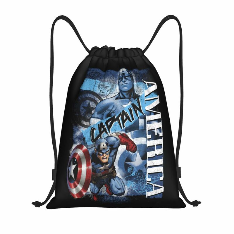 Mochila deportiva ligera con cordón para hombre y mujer, bolso de almacenamiento con Collage de soldado del Capitán América personalizado para gimnasio