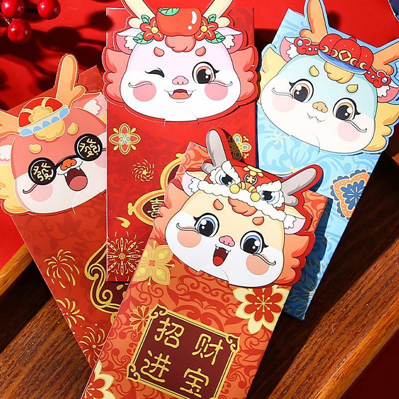 4 шт., милые красные конверты с карманами для денег в китайском стиле