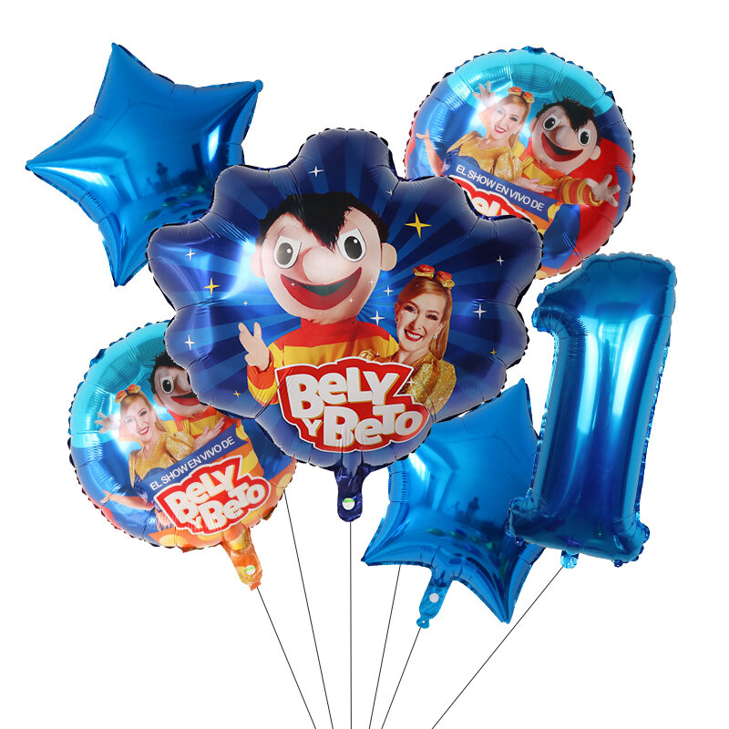 6 pçs dos desenhos animados bely y beto folha balões de hélio 1 2 3 4 5th festa de aniversário tema do chuveiro do bebê inflável kidys brinquedos globos de ar