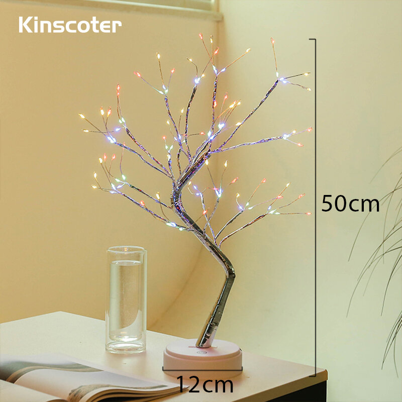 Mini árbol de Navidad con luz LED de noche para niños, lámpara de guirnalda con alambre de cobre para decoración del dormitorio del hogar, iluminación de hadas para vacaciones