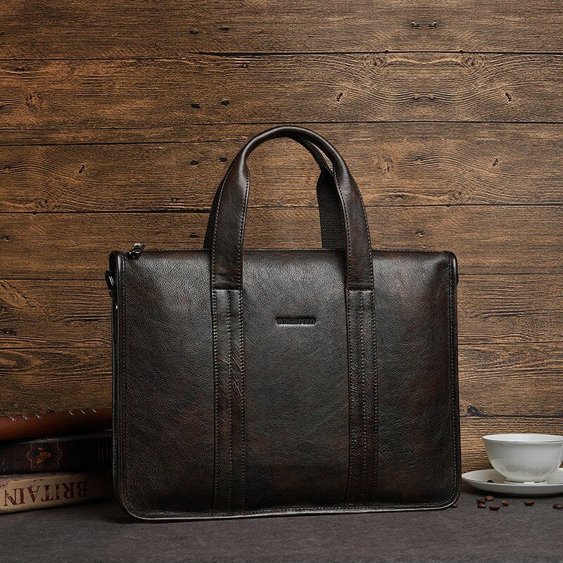 WILLIAMPOLO Men Briefcase Bags Business Leather Bag Multifunctional Shoulder Messenger Bags Work Handbag 14 Inch Laptop Bag