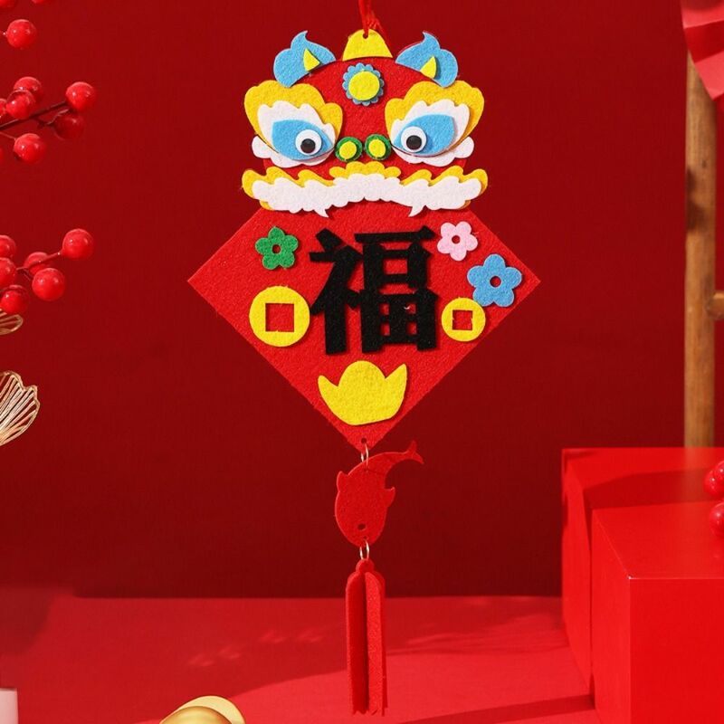 Mainan DIY kerajinan liontin Dekorasi gaya Tiongkok pola naga mainan edukasi Tahun Baru properti tata letak dengan tali gantung