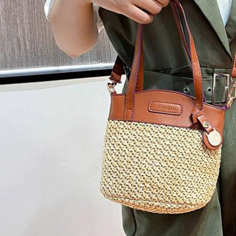Fashionable Straw Woven Bag Casual Women S Crossbody Bag Portable Bucket Bag
