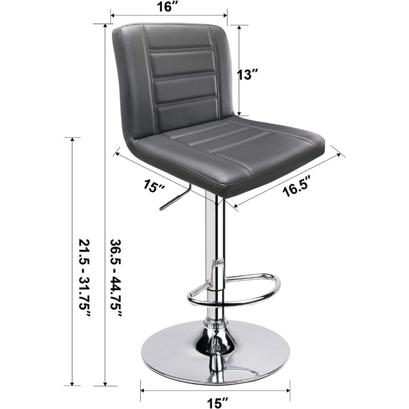 ชุดเก้าอี้สตูล2ชิ้นเก้าอี้บาร์ปรับระดับโมเดิร์นหลังหมุนได้ (สีเทา)