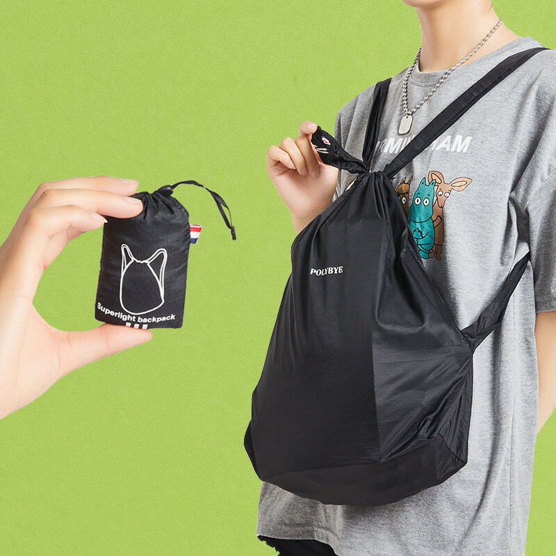 Polybye-Bolsa de mano reutilizable superligera, mochila plegable de poliéster reciclable ecológica, bolsa de comestibles