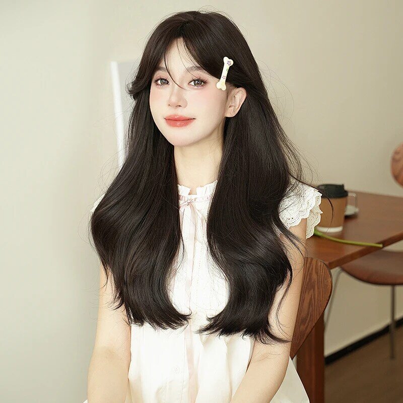 NAMM Long Body Wave Deep Brown Wigs Mid Split Wig High Density Synthetic Deep Brown Hair Wigs for Women Daily Use