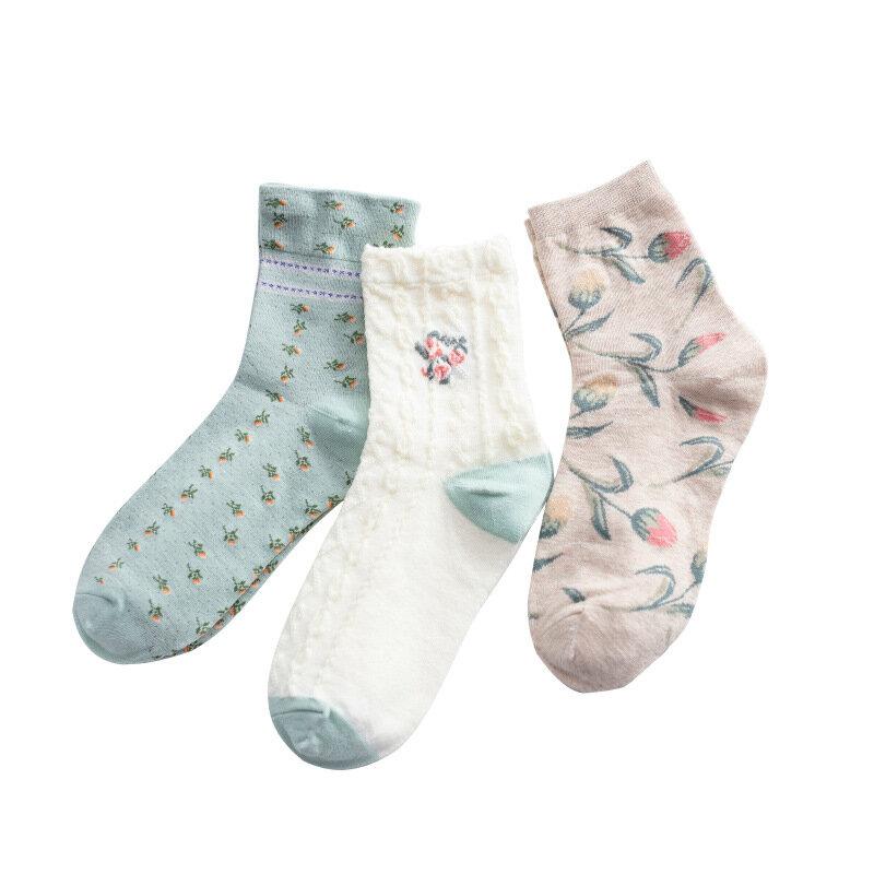 1 par de meias de designer tulipa conforto criativo e respirável mulher meias kawaii harajuku meias femininas algodão